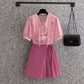 Ladies Irregular High Waist Pleated Skirt Suit