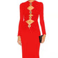 Long Sleeve Iron Hoop Pierced Black Bandage Long Dress