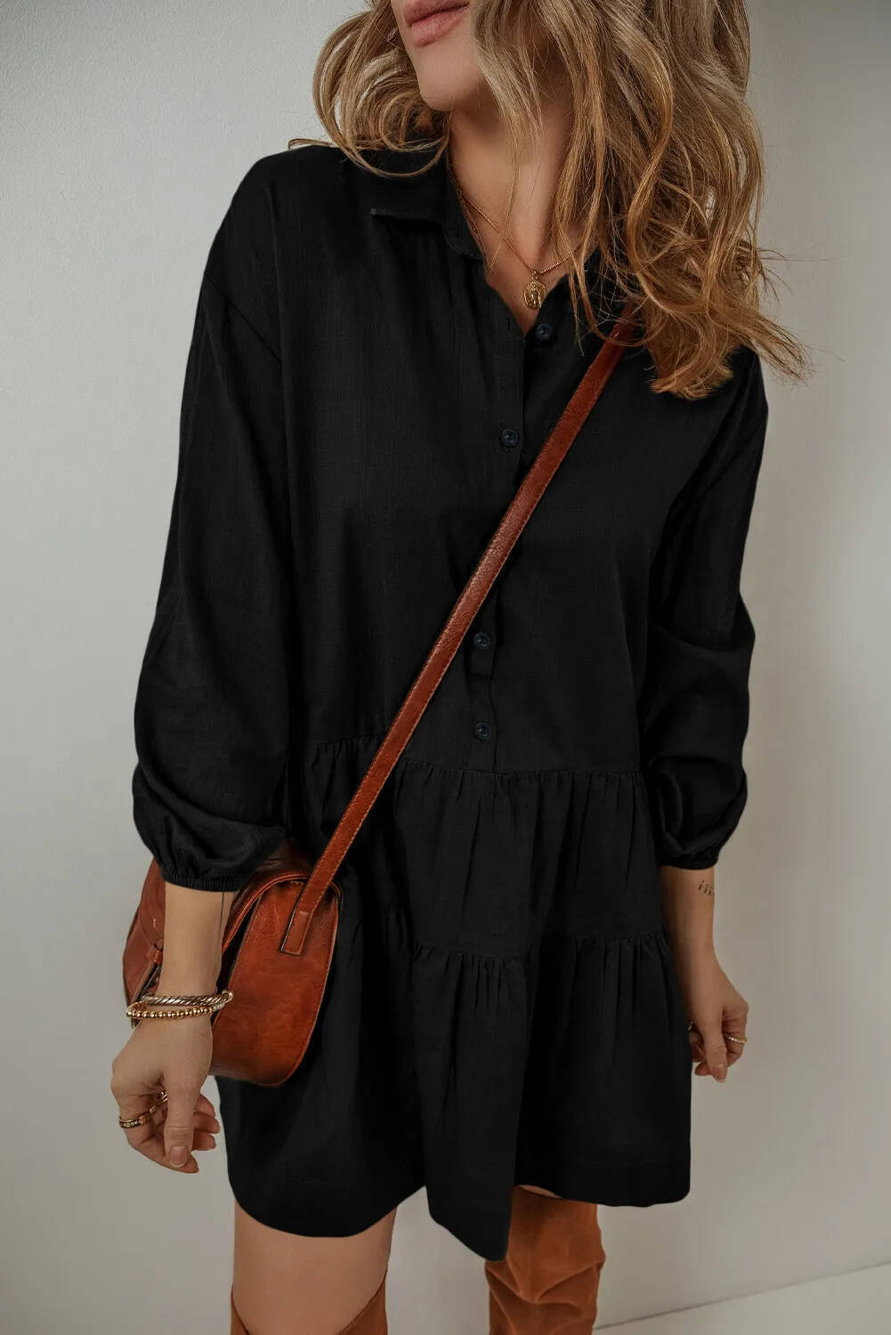 Robe à manches longues et coutures tendance pour femme, couleur unie