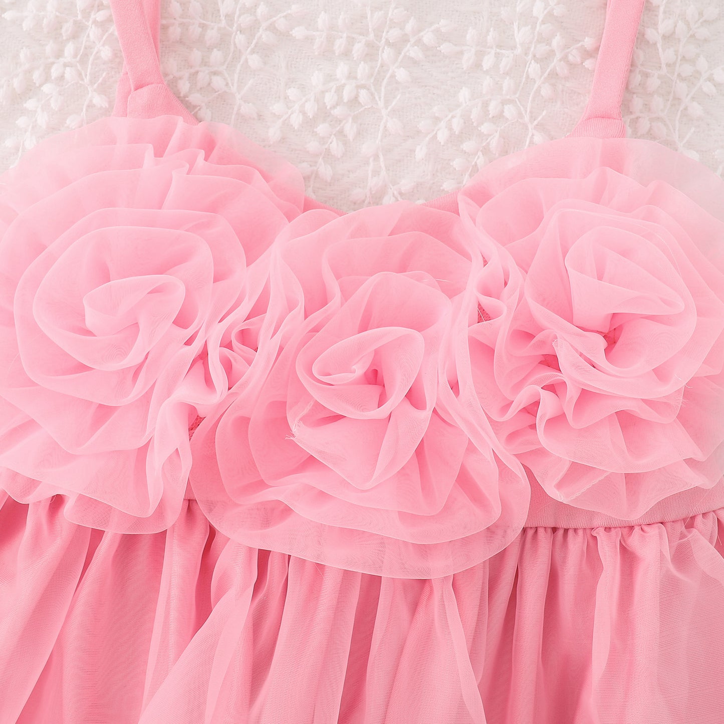 Floral Mesh Straps Girls Princess Dress