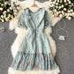 Light Luxury Ladies Fried Street Dress French Puff Sleeves Age-reducing Slim Short Heavy Industry Embroidered Ruffle Skirt
