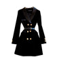 Robe en velours slim à col tailleur et double boutonnage pour femme