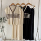 Korean-style Wide-leg Pants Set Casual, Laid-back Knit Two-piece For Women