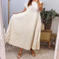 Robe longue plissée à manches courtes et col rond pour femme