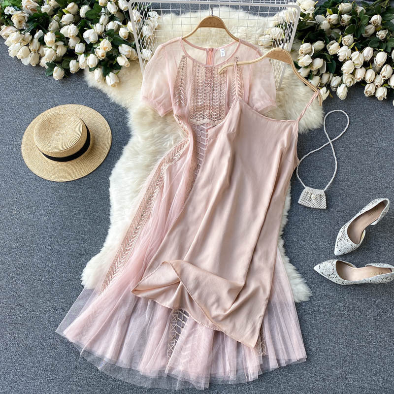 Thin Retro Heavy Industry Embroidery Beaded Slim Mid-length Skirt