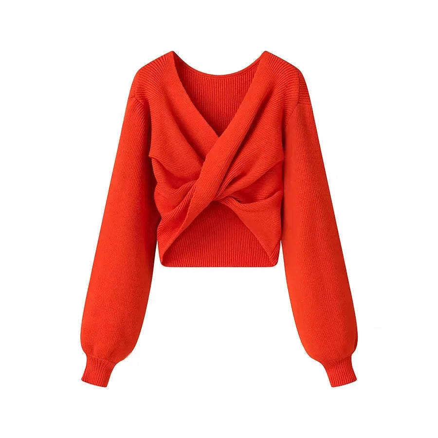 Women's Fashion Cross Design Knitted Pullover Sweater