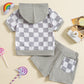 Ensemble deux pièces t-shirt à carreaux colorblock et short à capuche pour fille