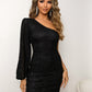 Elegant One-shoulder Long Sleeve Slim-fit Hip-wrapped Short Dress Women
