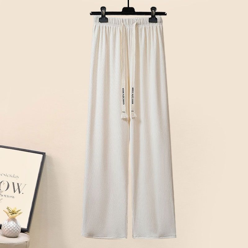 Gentle Puff Sleeve Knit Sweater High Waist Wide Leg Casual Pants Set