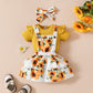 Ensemble jupe-jupe décontractée à manches courtes et bretelles pour bébé fille, motif floral et fruité, été