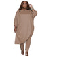 Large Size European And American Women's Clothing Cross-border Selling Spot Loose Solid Color Shoulder Two-piece Set Spring And Autumn