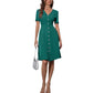New V-neck Single-breasted Solid Color Dress