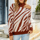 Half-high Collar Long Sleeves Tiger Pattern Sweater Off-the-shoulder Sweater