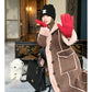 Retro Coffee Color Loose Lapels Single-breasted Stitching Fur Integrated Large Coat