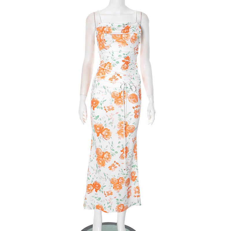 Robe imprimée à lacets et bretelles spaghetti
