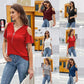 Solid Color Zipper Pleated Loose Casual Fashion V-neck Top For Women