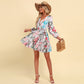 Bohemian Style V-neck Printed Lace-up Long Sleeve Women's Dress