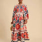 Printed Flared Skirt Long Sleeve Lace Up Casual Dress