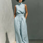 Womens Cotton-Linen Blend Sleeveless Top And Wide-Leg Pants Set