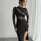 Womens Color-Block Lace Slit Sexy Bodycon Dress