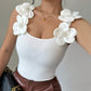 European And American Fashion Casual Three-dimensional Flower Decorative Knitted Sleeveless Top