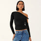 Diagonal Collar Pleated Asymmetric Long-sleeved Top For Women