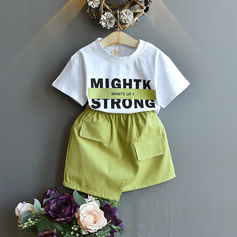 New Children's Clothing Letter Short Sleeve Print Casual Skirt Suit