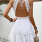 Female Solid Color Hollow Lace Patchwork Neck Tie Dress
