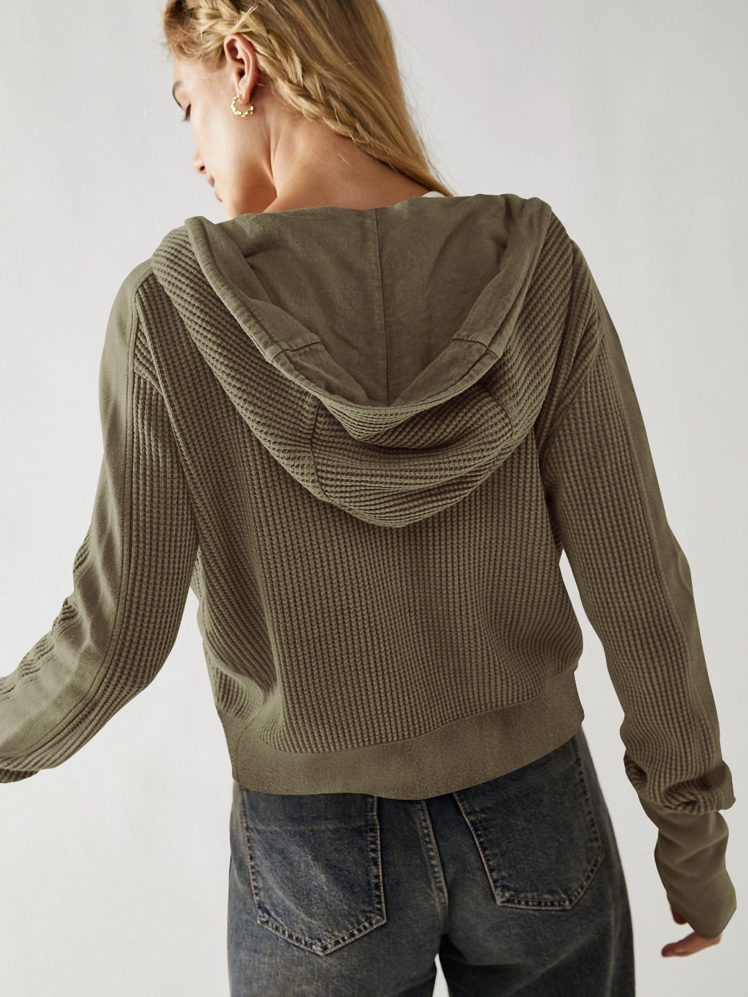 Sweat-shirt à capuche tendance pour femme, veste courte à fermeture éclair