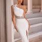 Bandage Solid Color One-shoulder Joint Slim Fit Dress