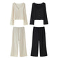 Texture Sense V-neck Long Sleeve Top Baggy Straight Trousers Suit