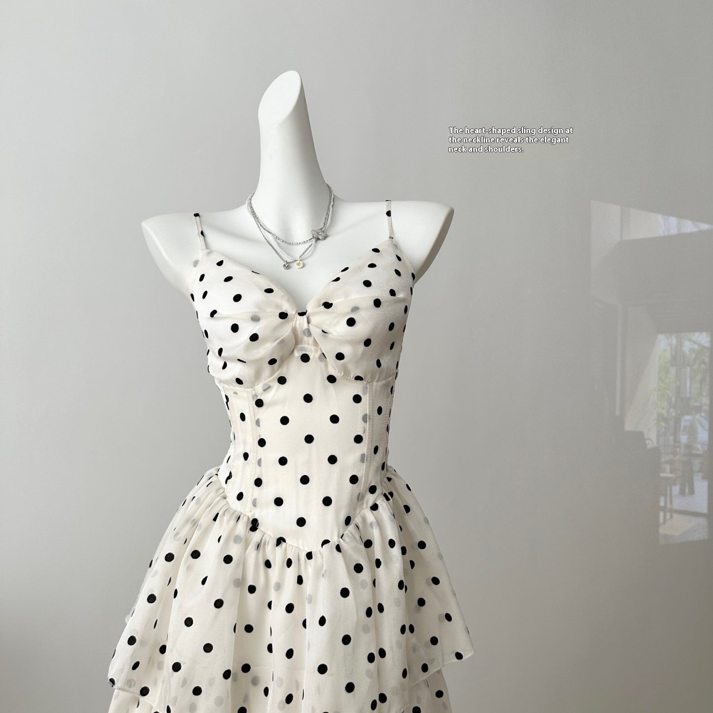 Vacation Gentle Polka-dot Cinched Slimming Sling Dress