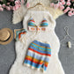 Seaside Vacation Beach Suit Hot Girl Halter Spaghetti Straps Vest Multicolor Cutout Knitted Skirt