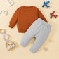 New Letter Floral Print Long Sleeve Pullover Solid Color Trousers Two-piece Set