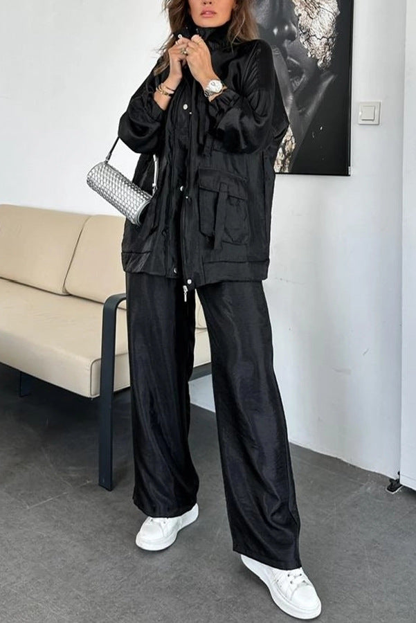 Women's Clothing Straight-leg Trousers Two-piece Set Solid Color Fashion