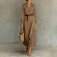 Western-style Irregular Pleated Long-sleeve Dress For Spring And Autumn
