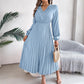 Women's V-neck Lace Cinched Pleated Long Dress