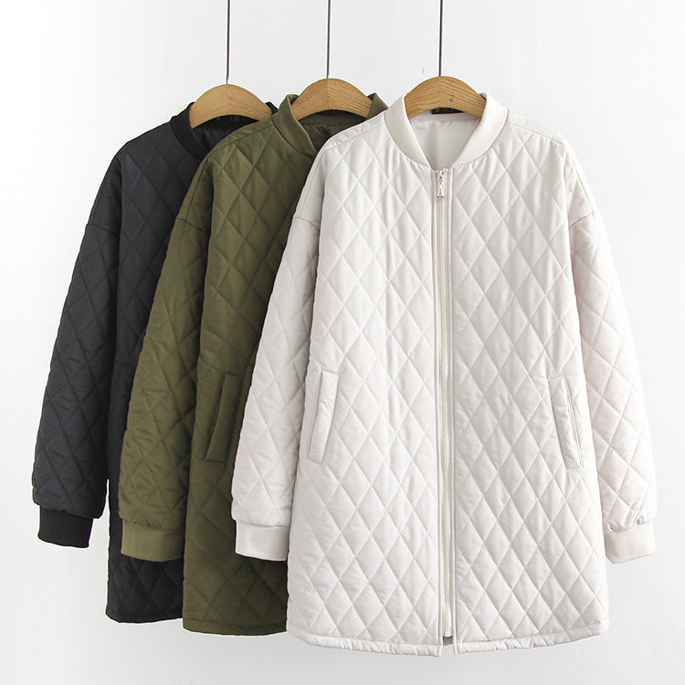 Plus Size Women's Mid-length Baseball Padded Jacket