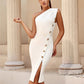 Slim-fit Oblique Shoulder Slim Button Sexy Party Bandage One-piece Dress