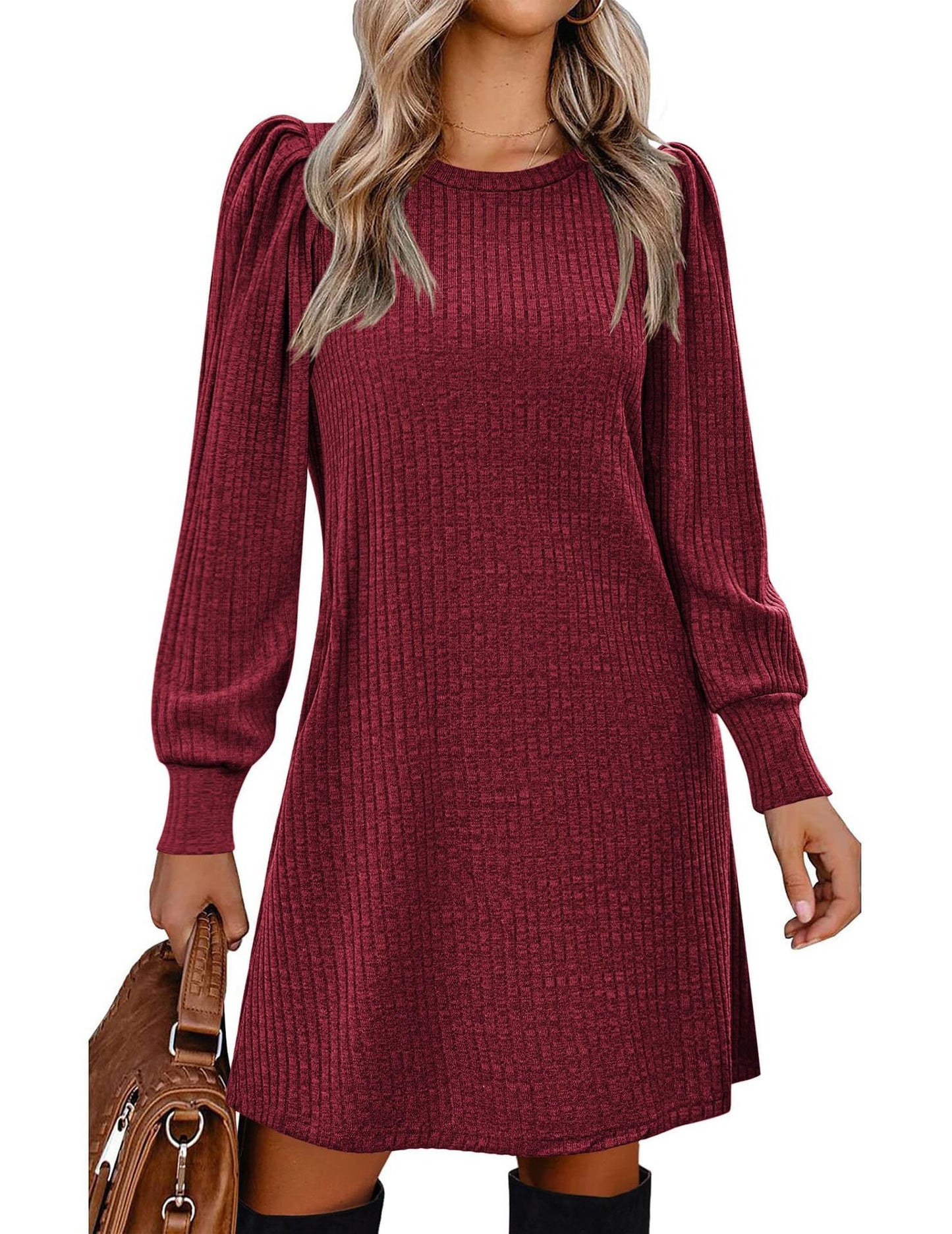 Robe ample décontractée en tricot à manches bouffantes pour femmes, mode européenne et américaine