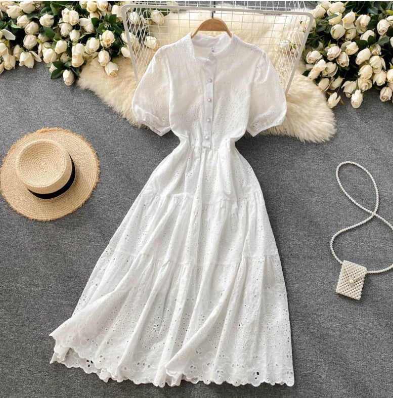 Breasted Slim-fit Mid-length Design Hollow-out First Love Dress