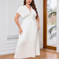 V-neck Bat Sleeve Slim-fit Pleated A- Line Dress