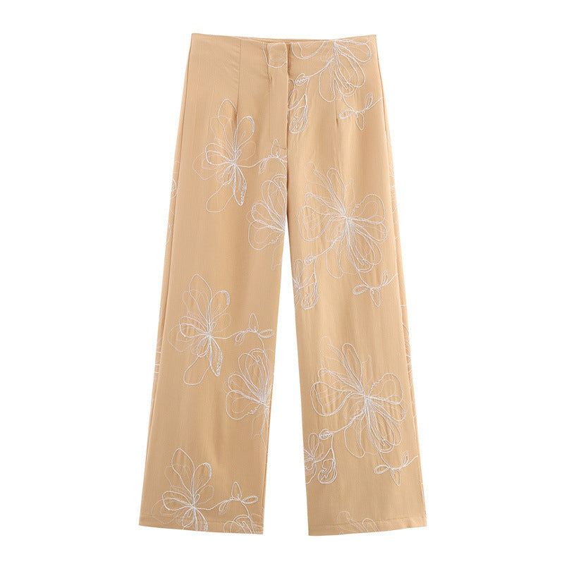 European And American Style Fashion Slim Embroidery Top And Trousers