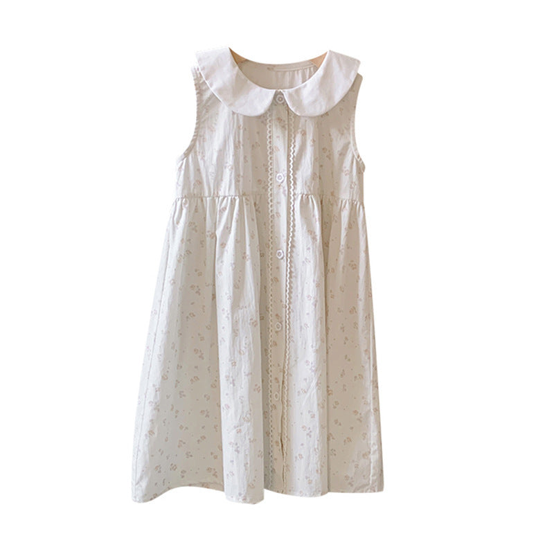 Girls' French Floral Doll Collar Dress