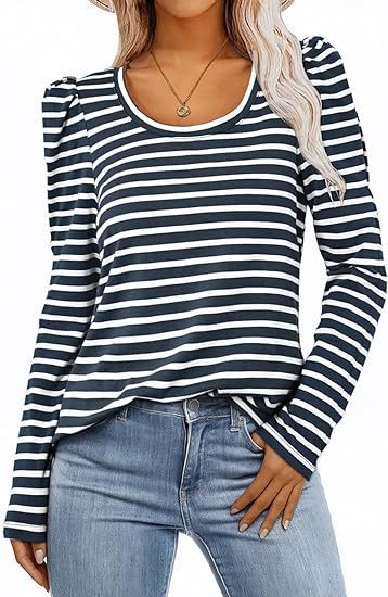 Women's Long-sleeved Round Collar T-shirt Puff Sleeve