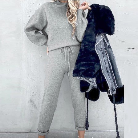 Autumn And Winter Long Sleeve Fleece Fashion Casual Sweater Suit