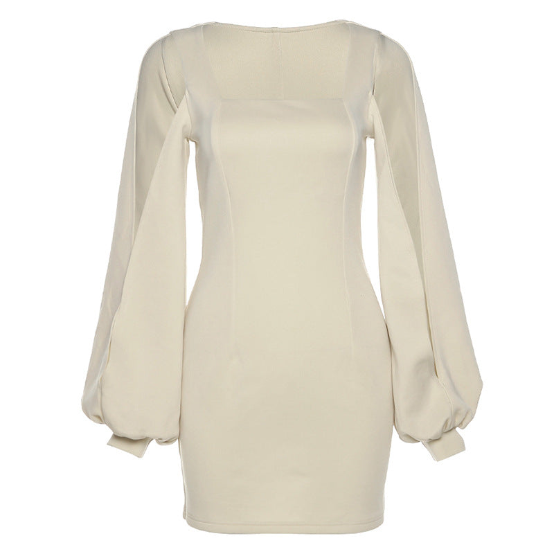 Square Neck Slim Wrap Hip Dress