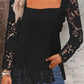 Fashion Long Sleeve Square Neck Tops Women Solid Color Floral Lace Shirt