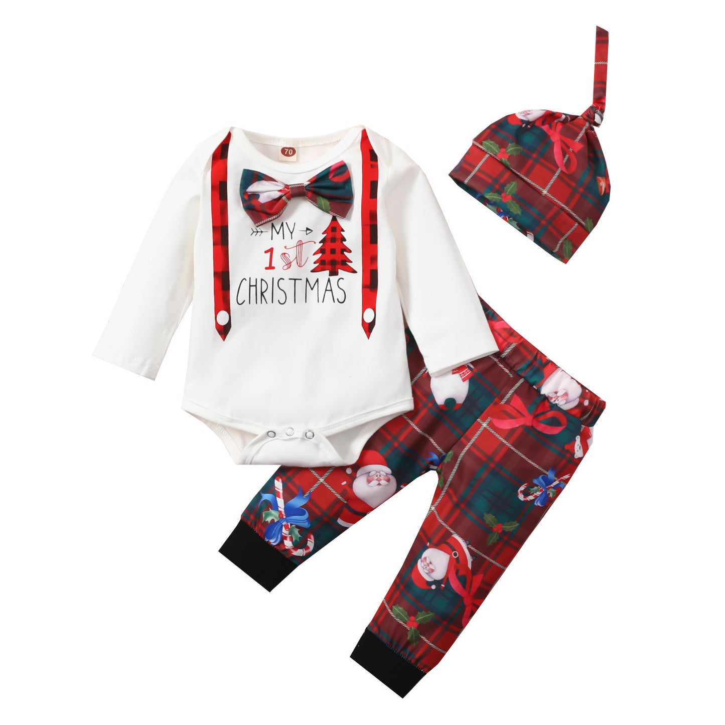 Infant Christmas Long-sleeved Top, Trousers, Hat, Turban