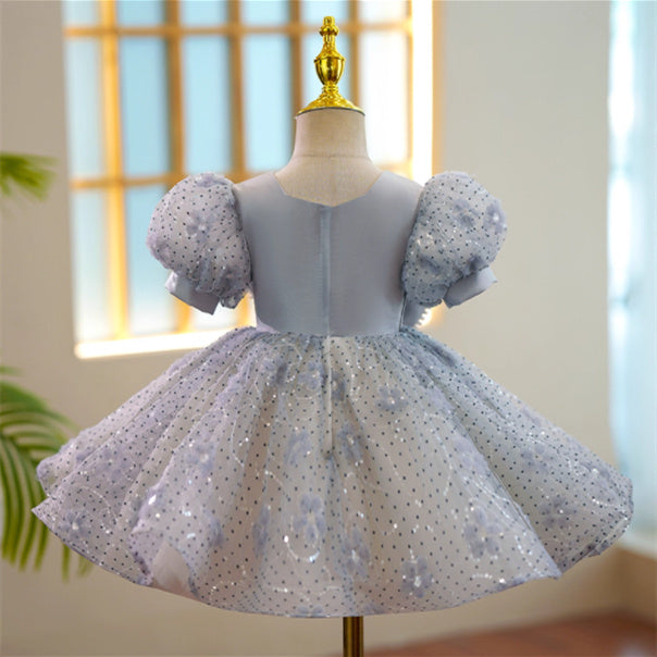 Girl's Blue Grenadine Big Bow Princess Dress